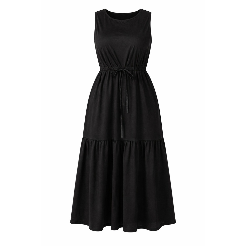 Saint + Sofia Black Organic Cotton Eyelet Back Tiered Midi Dress USA 16